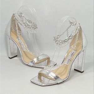 Jimmy Choo Neena Croc-Embossed Metallic Leather Embellished Sandals size 36.5
